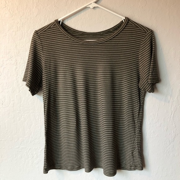 Olive Green Striped T-Shirt (American Eagle) - Picture 1 of 2